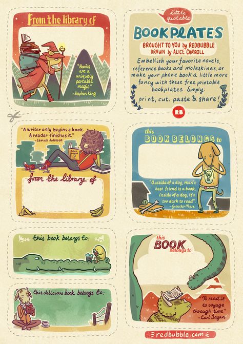 Free Printable Bookplates | Redbubble Blog Bookplate Design, Labels Printables Free, Book Labels, Favorite Novels, Pdf Templates, Printable Labels, Ex Libris, Vintage Labels, Book Nooks