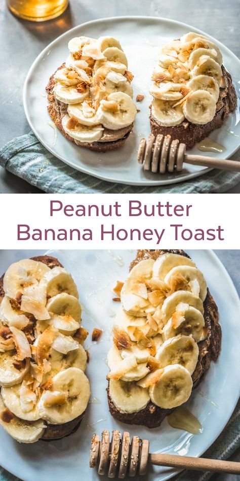 Looking for some healthy breakfast toast ideas? Try this Peanut Butter Banana Honey Toast recipe! The sweetest easy way to start your mornings. #breakfasttoast #peanutbutter #peanutbutterbanana #honey #honeytoast #toastideas Honey Toast Recipe, Breakfast Toast Ideas, Healthy Breakfast Toast, Banana Honey, Honey Breakfast, Toast Ideas, Toasted Coconut Chips, Healthy Toast, Peanut Butter Toast