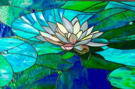 "The Water Lily" - 18"x 26" Stained Glass Water Lily, Stained Glass Water, Windows Treatments, Stain Glass Window Art, Lily Pattern, Glass Window Art, Mosaic Tile Art, Glass Mosaics, Camper Living