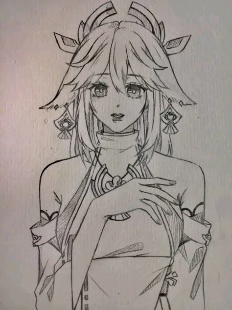 Yae Miko Drawing Sketch, Genshin Drawing, Favorite Sibling, Yae Miko, Anatomy Reference, Draw On Photos, Book Art Drawings, Anime Sketch, Anime Character Design