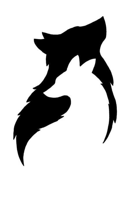 Wolf And Fox Drawing, Wolf And Fox Art, Fox And Wolf Tattoo, Black And White Wolf Art, Simple Wolf Drawing, Silhouette Art Stencils, Black Silhouette Art Ideas, Wolf Silhouette Tattoo, Black And White Silhouette Art