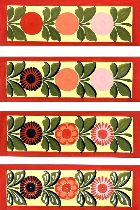 Folk Art Flowers Step By Step, Russian Folk Art Flowers, How To Paint Folk Art Flowers, Russian Folk Art Painting, Czech Art Folk, Traditional Flower Painting, Mexican Folk Painting, Folk Art Around The World, Folk Art Wall Painting