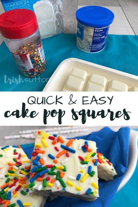 Quick Cake Pop Squares Recipe; Cut out the sticks and cut the cake pop prep time in half by creating incredibly easy and super quick Cake Pop Squares. TrishSutton.com #cakepop #party #cake #recipe Square Cake Pops, Quick Cake Pops, Quick Cake, Square Recipes, Square Cake, Cake Pop, Party Cake, Easy Cake, Cake Recipe