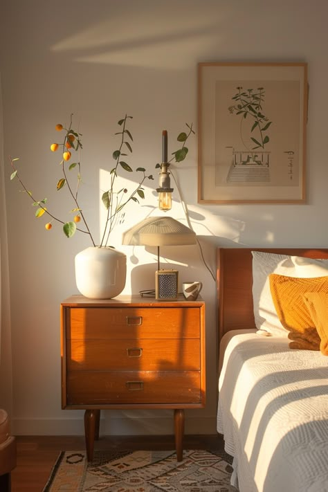 Explore stunning mid-century modern bedroom inspirations that balance functionality with stylish aesthetics. 🌿🏠 Bright Mid Century Modern Bedroom, Bedroom Color Schemes White Walls, Mid Century Modern Room Decor, Mid Century Primary Bedroom, Modern Eclectic Apartment Bedroom, Cozy Mid Century Modern Bedroom, Mcm Bedroom Ideas, Mid Century Eclectic Bedroom, Boho Mid Century Modern Bedroom