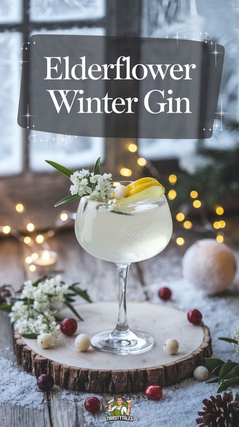 "Discover the perfect Elderflower Winter Gin Cocktail recipe that brings a refreshing twist to your winter gatherings! This delightful Winter Gin Cocktail with Elderflower combines floral notes and citrus for a seasonal drink that’s both elegant and festive. Enjoy a refreshing Elderflower Gin Cocktail, ideal for holiday celebrations or cozy nights in. Explore this Gin and Elderflower Winter Recipe to elevate your cocktail game with a floral gin cocktail for winter.!" Gin Holiday Cocktail, Gin Cocktails Easy, Fun Christmas Cocktails, Fun Christmas Drinks, Easy Winter Cocktails, Elderflower Recipes, Gin Drink Recipes, Easy Gin Cocktails, Elderflower Cocktail