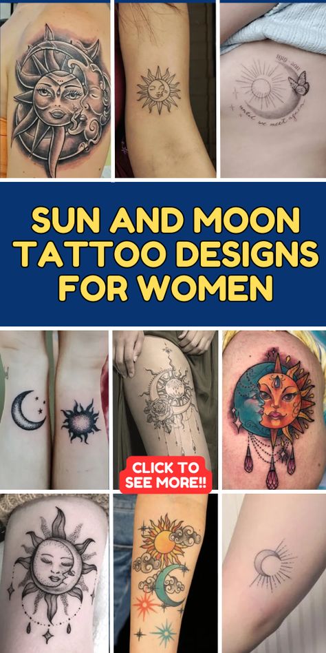 Sun and moon tattoos symbolize balance, harmony, and the duality of life. Whether minimalist, intricate, or adorned with celestial details, these designs are both meaningful and stylish. Get inspired by the most beautiful sun and moon tattoo ideas for women! Moon Tattoo Designs For Women, Sun And Moon Tattoo Designs, Sun And Moon Tattoo Ideas, Sun And Moon Tattoos, Moon Tattoo Ideas, Sun And Moon Tattoo, Moon Tattoos, Moon Tattoo Designs, Sun Tattoo