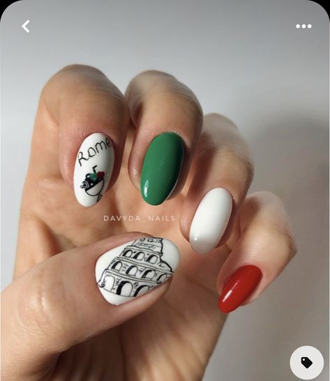 Nails Italy Design, Nail Designs Italy, Rome Inspired Nails, Italy Theme Nails, Nails For Rome, Italian Nail Designs, Italy Nail Art, Italy Themed Nails, Italian Nail Art