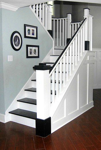 Painted Wooden Stair Remodel Side Of Stairs, Painted Wood Stairs, White Staircase, Painted Staircases, Staircase Remodel, Staircase Makeover, Stair Remodel, Painted Stairs, Diy Stairs