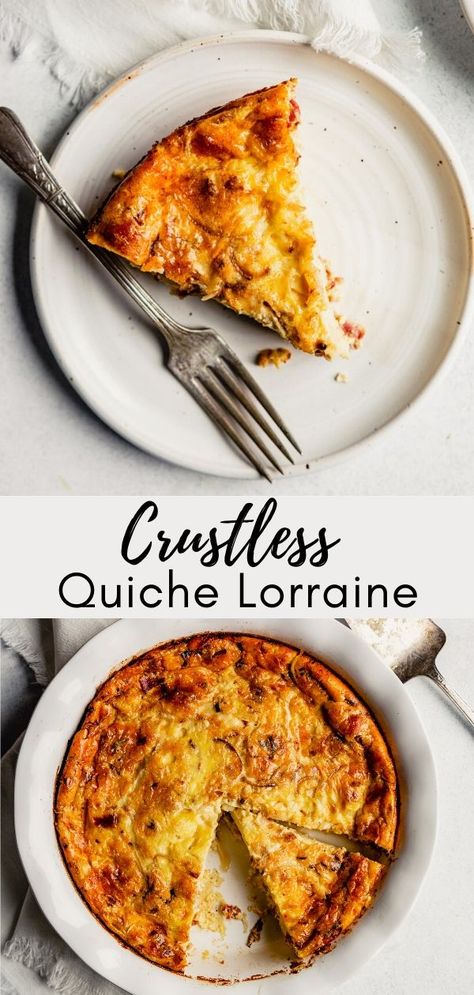 This creamy 8-ingredient crustless Quiche Lorraine is a lighter option to classic quiche. It's made with milk instead of cream and is low carb, but still features classic bacon and Gruyère. This lightened-up quiche is great for brunch or dinner! Classic Quiche Lorraine, Quiche With Bacon, Crustless Quiche Lorraine, Crustless Quiche Recipe, Classic Quiche, Healthy Quiche, Low Carb Quiche, Quiche Lorraine Recipe, Lox And Bagels