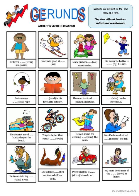 GERUNDS: English ESL worksheets pdf & doc Verb Exercises Worksheets, Gerunds Worksheet, Gerund Verbs List, Gerund Exercises, Gerund And Infinitive Worksheets, Verb + Gerund, Learning English For Kids, English Course, Grammar Activities