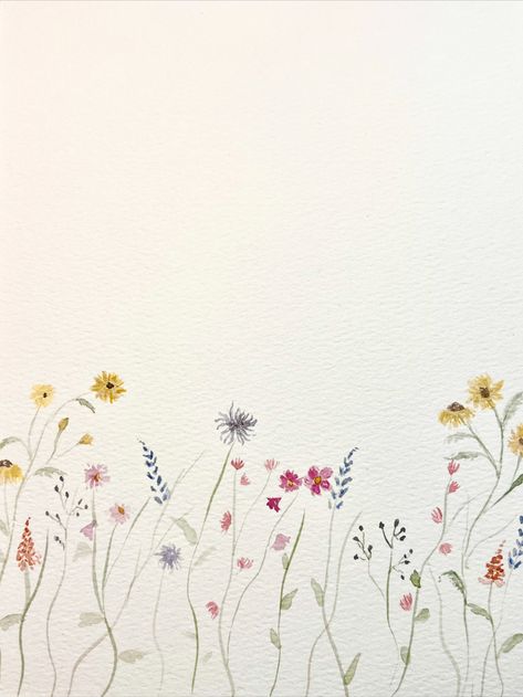 Just a few little wildflowers to brighten the day! Wildflower Easy Painting, Wild Flower Background, Paint Wildflowers Easy, Wildflower Illustration Simple, Watercolor Wildflowers Simple, Wildflower Background, Pink Flowers Invitation, Wildflower Watercolor, Watercolor Flower Background