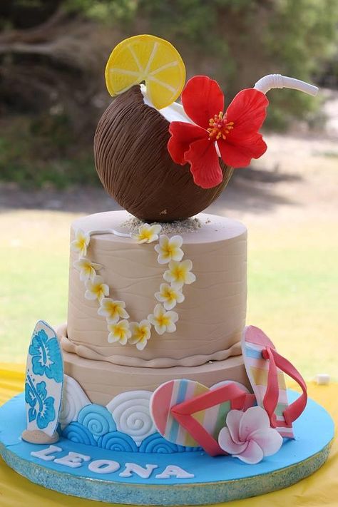 Hawaii Birthday Cake, Hawaiian Birthday Cake, Hawaiian Theme Cakes, Hawaiian Birthday Cakes, Tropical Birthday Cake, Hawaii Cake, Hawaiian Cake, Hawaiian Birthday Party, Beach Cakes