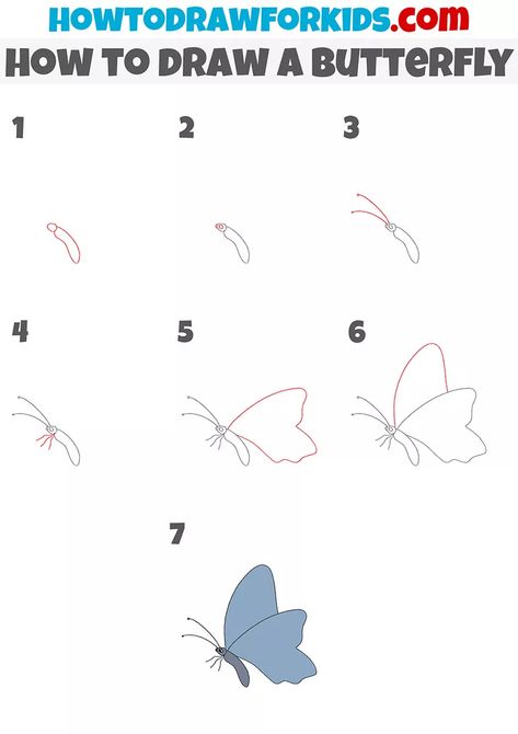 How To Draw Simple Butterfly, Easy Butterfly Drawing Step By Step, How To Draw A Butterfly Easy, How To Draw Butterfly Step By Step Easy, How To Draw A Butterfly Step By Step, Butterfly Side Profile, How To Draw Butterflies, Butterfly Drawing Step By Step, How To Draw A Butterfly