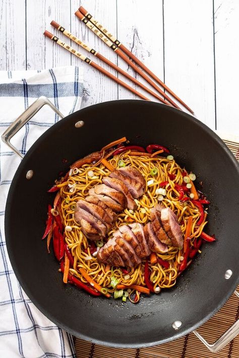 · Print RecipeDo you love duck but feel that cooking it requires a lengthy process that is best left until the weekend? This quick and easy Hoisin Duck Stir Fry recipe is going to prove you wrong. In less than half an hour you could be feasting on succulent duck breast slices with crispy skin served on stir-fried noodles in a rich and flavourful hoisin stir-fry sauce. A super simple, yet somewhat decadent meal that is even bound to add an element of delight to the most lacklustre of da… Duck Stir Fry, Hoisin Duck, Easy Asian Noodle Recipes, Easy Asian Noodles, Duck Breast Recipe, Crispy Duck, Noodle Stir Fry, Duck Breast, Stir Fry Noodles