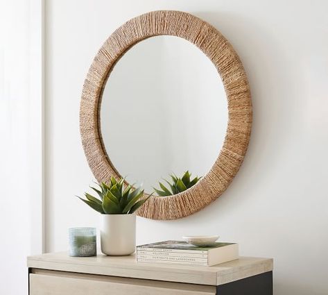 Mirrors - Decorative Mirrors for the Home | Pottery Barn Beach Drive, Rope Mirror, Fall Living Room Decor, Fall Living Room, Outdoor Cushion Covers, Rectangle Mirror, Round Wall Mirror, Mirror Wall Art, Round Mirror