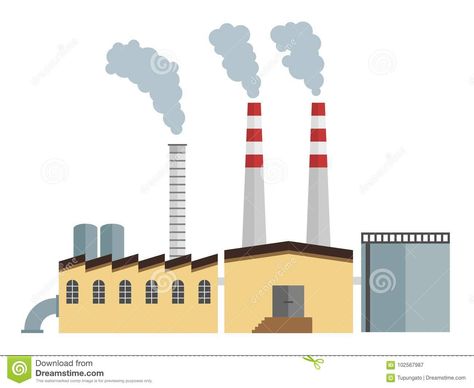 Photo about Factory building - industrial manufacturing plant architecture vector illustration. Illustration of industry, simple, pollution - 102567987 Industrialization Illustration, Industry Drawing, Factory Drawing, Industrial Illustration, Industrial Drawing, Industry Illustration, Save Earth Drawing, Factory Illustration, Architecture Vector