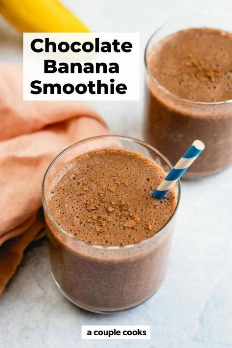 This chocolate banana smoothie tastes like a healthy chocolate milkshake! Get your fix with these good for you ingredients. #chocolate #banana #chocolatebanana #smoothie #chocolatebananasmoothie #chocolatesmoothie #easy #healthy #chocolatefix #healthy Low Calorie Chocolate Smoothie, Chocolate Banana Shake, Chocolate Yogurt Smoothie, Healthy Chocolate Milkshake, Meal List, Chocolate Protein Smoothie, Healthy Chocolate Pudding, Greek Yogurt Smoothie, Chocolate Smoothie Recipes