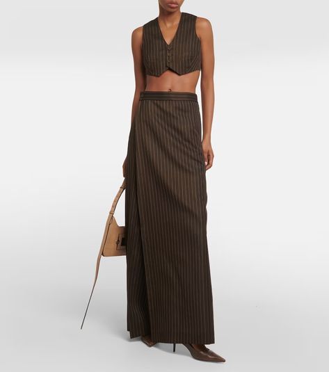 Tattoo pinstripe wool-blend maxi skirt in brown - Jean Paul Gaultier | Mytheresa Maxi Skirt Spring, Shop Tattoo, Spring Knits, Brown Jeans, Glam Looks, Paul Gaultier, Designer Jeans, Jean Skirt, Jean Paul Gaultier