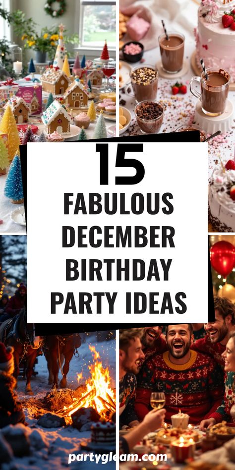 Looking for the best ways to celebrate a December birthday? Here are 15 fabulous ideas that will spark joy and festive vibes at your party! From hosting a thrilling gingerbread house decorating contest to enjoying a cozy hot chocolate bar extravaganza, these ideas will make any birthday feel like a winter wonderland. Consider an exciting sleigh ride and a bonfire celebration or an unforgettable ugly Christmas sweater bash. Perfect for anyone born in December, these ideas will surely create lasting memories without typical boring parties! 31st December Party Ideas, Birthday At Christmas Time, Birthday Decoration For Brother, Ideas For Winter Birthday Parties, 47th Birthday Ideas For Him, Birthday Party Ideas During Winter, Ideas For Birthday Party At Home, Winter Themed Birthday Party For Adults, Winter Slumber Party Ideas