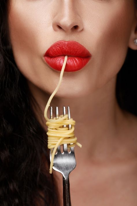 Pasta Art, Food Film, Food Photoshoot, Lip Art, Happy Women, Photography Women, Japanese Women, Model Photography, Red Lips