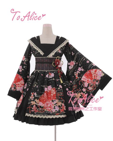 Off shoulder wa lolita Cute Kimonos, Op Dress, Japanese Harajuku, Creation Couture, Fantasy Dress, Japanese Outfits, Kimono Dress, Kawaii Clothes, Lolita Dress