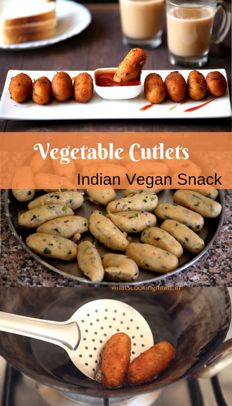 vegetable cutlets | vegetable patties - whats cooking mom Breakfast Ideas Vegetarian, Vegetable Patties, Veg Cutlet Recipes, Indian Snacks Recipes, Vegetable Cutlets, Indian Vegetarian Food, Snacks Under 100 Calories, Easy To Make Snacks, Indian Veg Recipes