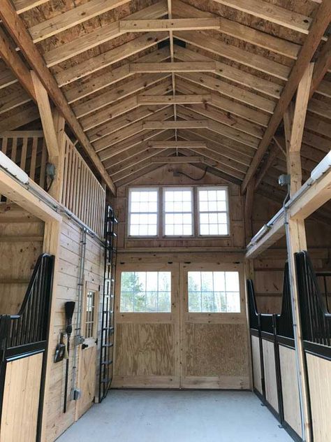 Horse Barn Interior, Loft Door, Architectural Shingles Roof, Horse Barn Designs, Architectural Shingles, Barn Interior, Draft Horse, Horse Things, Barn Design