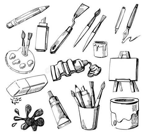 Art Tools Illustration, Object Drawing, Drawing Style, Vector Sketch, Tableau Art, Pen Art, Art Icon, Art Tools, 로고 디자인