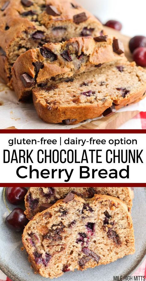 Cherry Recipes Gluten Free, Gluten Free Quick Bread, Gluten Free Valentines, Banana Breakfast Cookie, Cherry Bread, High Altitude Baking, Bing Cherries, Gluten Free Recipes Bread, Summer Breakfast