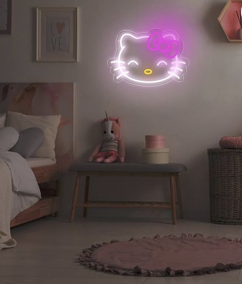 Sanrio Neon, Hello Kitty Light Up Mirror, Neon My Melody, Sanrio Led Light, Hello Kitty Led Wall Mirror, Neon Lights Bedroom, Kitty Room, Game Room Kids, Unique Holiday Decor