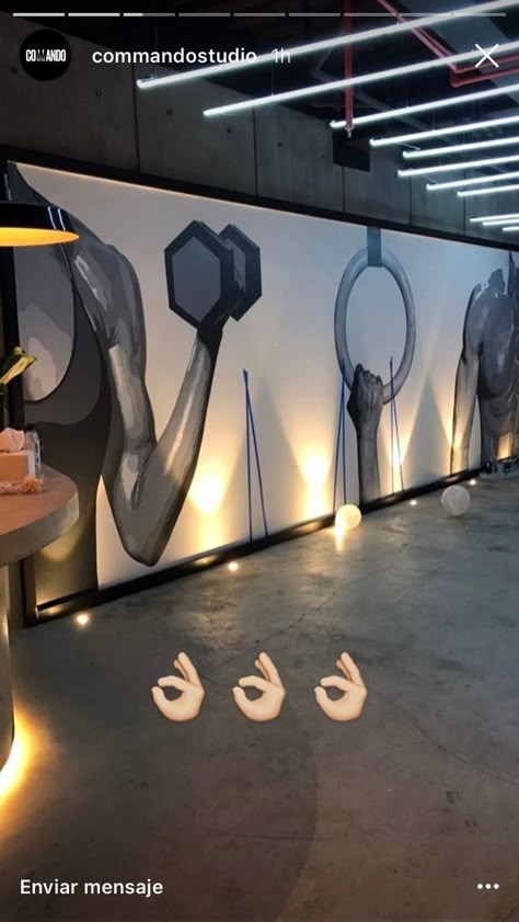 Home Gym Wall Mural, Gym Lighting Ideas, Home Gym Lighting, Fitness Design Gym, Gym Mural, Commercial Gym Design, Gym Architecture, Fitness Center Design, Gym Lighting