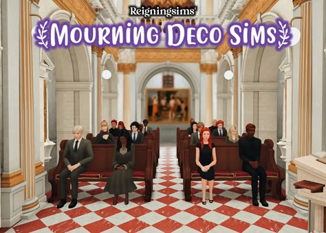 Deco Sitting Mourning Sims | Reigningsims on Patreon Sims 4 Deco Sims Sitting, Sims 4 Deco Sims, Sims Royal, Deco Sims, Sims Patreon, 4 Town, Sims Poses, Castle Exterior, Sims 4 Decades Challenge