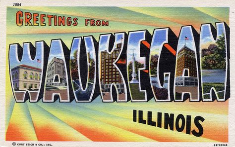 Waukegan Illinois, Big Letter, Big Letters, Lake County, Retro Gifts, Holiday Postcards, Large Letters, Photo Postcards, Post Card