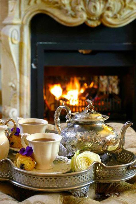 In front of the fireplace Cuppa Tea, Chocolate Caliente, English Tea, French Interior, My Cup Of Tea, Cups And Saucers, A Fire, High Tea, Tea Room