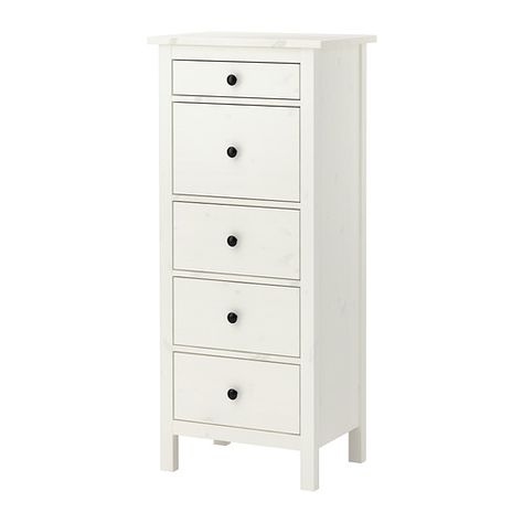 HEMNES Chest with 5 drawers - white stain - IKEA. I bought this for our small entryway I think it will help to wrangle the items that come and go each day! Tall Narrow Dresser, Narrow Dresser, Hemnes Dresser, Ikea Closet, White Chest Of Drawers, Ikea Dresser, White Chest, Ikea Hemnes, Dresser Storage