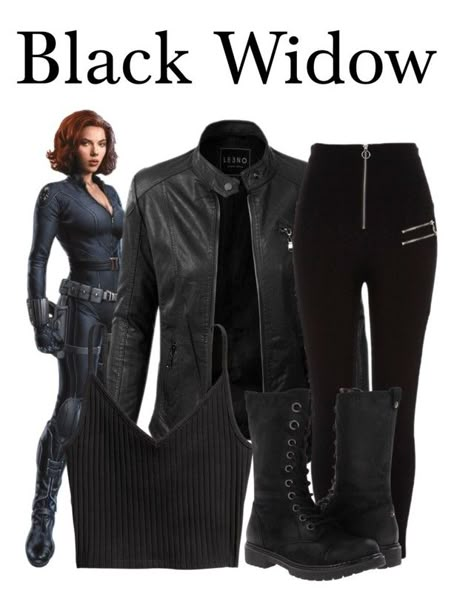 "Black Widow" by megan-vanwinkle ❤ liked on Polyvore featuring WALL, LE3NO, River Island and BC Footwear Diy Black Widow Costume, Black Widow Outfit, Marvel Halloween Costumes, Marvel Inspired Outfits, Black Widow Costume, Marvel Fashion, Avengers Outfits, Nerdy Outfits, Everyday Cosplay