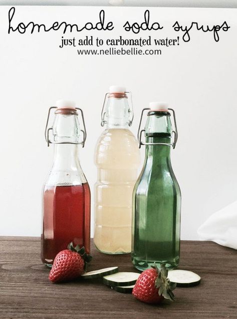 homemade soda syrup recipes Homemade Soda Syrup, Sodastream Syrup, Homemade Syrups, Soda Stream Recipes, Recipes Strawberry, Soda Syrup, Syrup Recipes, Strawberry Basil, Homemade Soda