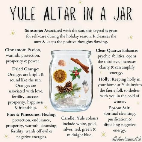 Yule Herbs And Spices, Altar In A Jar, Winter Solstice Aesthetic, Wicca Holidays, Yule Altar, No Ok, Winter Solstice Traditions, Yule Traditions, Yule Crafts