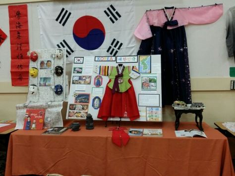 Multicultural night idea for Korea International Fair School, Multicultural Night At School Ideas, International Night School Ideas, Korean Classroom, Multicultural Night, Culture Fair, Korean Decoration, European Day Of Languages, South Korea Culture