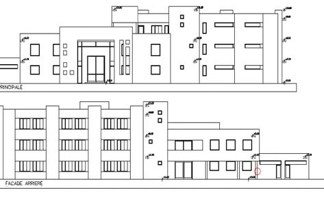 Multi-Flooring School Architecture Design and Elevation dwg file Primary School Elevation Design, School Architecture Design, School Elevation, School Building Plans, Elementary School Architecture, School Floor Plan, Mounted Desk, School Building Design, Balcony View