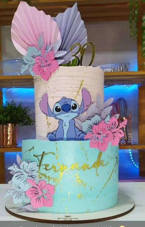 Cute Stitch Cakes, 2 Tier Stitch Birthday Cake, Lilo And Stitch Candy Table, Lilo And Stitch Birthday Cakes, Stitch And Angel Cupcakes, Stitch Birthday Party Cake, Stitch Cake Ideas Birthday Parties, Pastel Lilo Y Stitch, Stitch Cupcake Cake