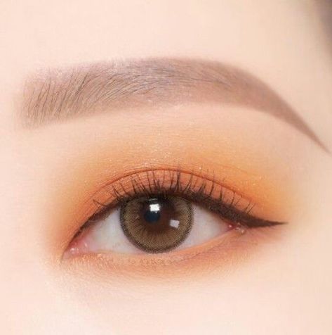 #eyemakeup Korean Orange Makeup, Korean Eyeliner, Orange Eye Makeup, Yellow Makeup, Orange Makeup, Makeup Brushes Guide, Cute Eye Makeup, Korean Eye Makeup, Ulzzang Makeup