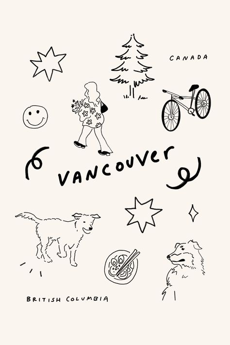 Vancouver Drawing, Vancouver Illustration, Munich Tattoo, Illustration Of People, Illustrated Wedding Invitations, Tattoo Women, Illustration Ideas, Art Embroidery, Clay Art Projects