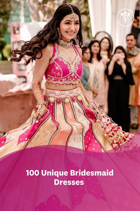 Why wear regular coordinated outfits that the conventional bridesmaids pick when you can do more! Here are 100 of the trending unique bridesmaid dresses for inspiration. Indian Bridesmaid Lehenga, Trending Wedding Dresses Indian, Lehengas For Bridesmaid, Haldi Dresses For Bridesmaid, Haldi Dress For Bridesmaid, Wedding Bridesmaid Dresses Indian, Indian Bridesmaids Outfits, Bride Blouse, Classy Bridesmaid Dresses