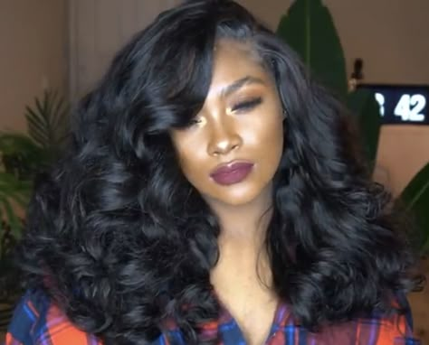 Fluffy Hair Women Long, Shoulder Length Body Wave Wig, Farrah Fawcett Hair Black Women, Birthday Updo, Big Volume Curls, Big Curls Black Women, Bombshell Curls, Frontal Wig Hairstyles, Peekaboo Hair