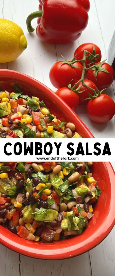 Cowboy salsa is loaded with great healthy ingredients and makes a tasty dip with tortilla chips, packed in lettuce wraps or served alongside roasted meats and vegetables. #cowboysalsa #salsa #healthy #salad #cowboycaviar Cowboy Salsa Recipe, Cowboy Salsa, Easy Indian Appetizers, Southwestern Recipes, Bbq Side Dishes, Bbq Side, Indian Appetizers, Lamb Ribs, Salads Recipes