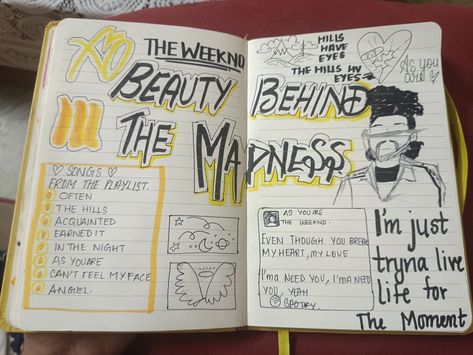 The Weeknd Journal Ideas, The Weeknd Journal, Beauty Behind The Madness Aesthetic, Madness Aesthetic, Weeknd Aesthetic, Beauty Behind The Madness, Inspiration Painting, Journal 3, Album Scrapbook