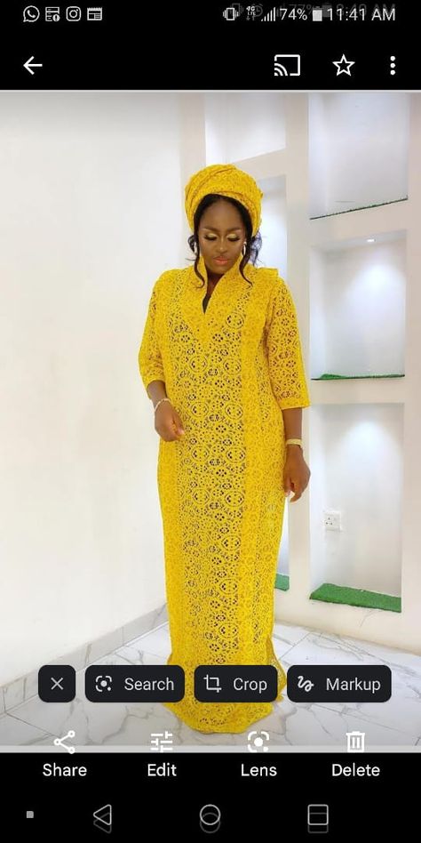 Yellow Lace Gown Styles Nigerian, Yellow Lace Asoebi Styles, Yellow Asoebi, Lace Boubou Styles For Women, Lace Blouse Styles, Lace Caftan, Materials Gown Style, Asoebi Lace, Yakoema Fashion