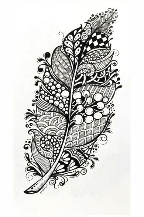 Zentangle Art , How to draw a zentangle feather ? #zentangle #zentangleart #zentanglepatterns Zentangle Animals Easy, Unique Zentangle Drawings, Zentangle Trees, Feather Zentangle, Black Swan Tattoo, Zentangle Animals, Zentangle Flowers, Feather Drawing, Zentangle Artwork