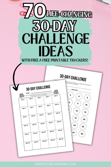 30-day challenges are one of the best ways to get you motivated and consistent when trying to start a new habit or add a little something extra to your life. To help you stay on track, I have created 2 free printable 30-day challenge trackers for you and also put together a huge list of 30 day challenge ideas to help get you inspired! 30 day challenge list 30 Day Task Challenge, 30days Challenge Life, Free 30 Day Workout Challenge, 30 Day Beginner Fitness Challenge, 30 Day Craft Challenge, 30 Day Tracker Free Printable, 30 Day Habit Challenge, 30 Day Challenges To Try, Blogilates 30 Day Challenge